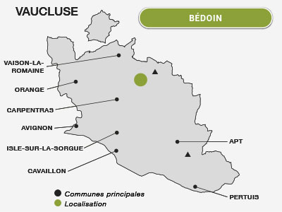 localisation de Bédoin à côté du mont Ventoux