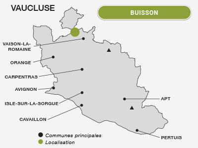 Localisation de Buisson dans le Haut Vaucluse vignoble et terroir