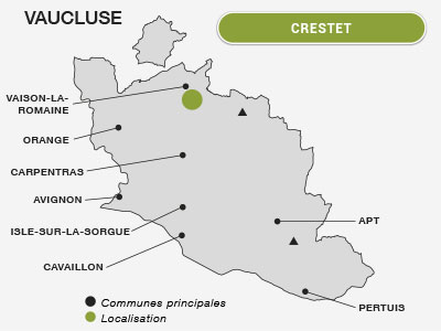 Localisation de Crestet dans le Vaucluse vignoble et terroir