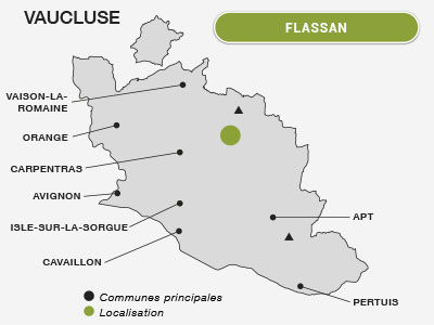 Localisation de Flassan en Vaucluse au pied du mont Ventoux sur le versant Sud