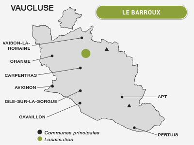 Localisation du Barroux entre mont Ventoux et Dentelles de Montmirail Vaucluse terroir et vignoble