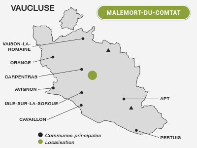 Localisation de Malemort du Comtat dans le Vaucluse vignoble et terroir