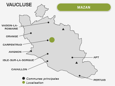 Localisation de Mazan dans le Vaucluse au Sud du mont Ventoux vignoble et terroir