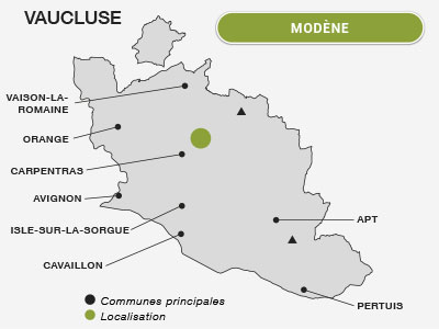 Localisation de Modène dans le Vaucluse vignoble et terroir