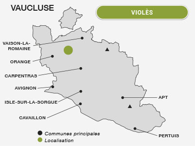 Localisation de Violès dans le Vaucluse vignoble et terroir